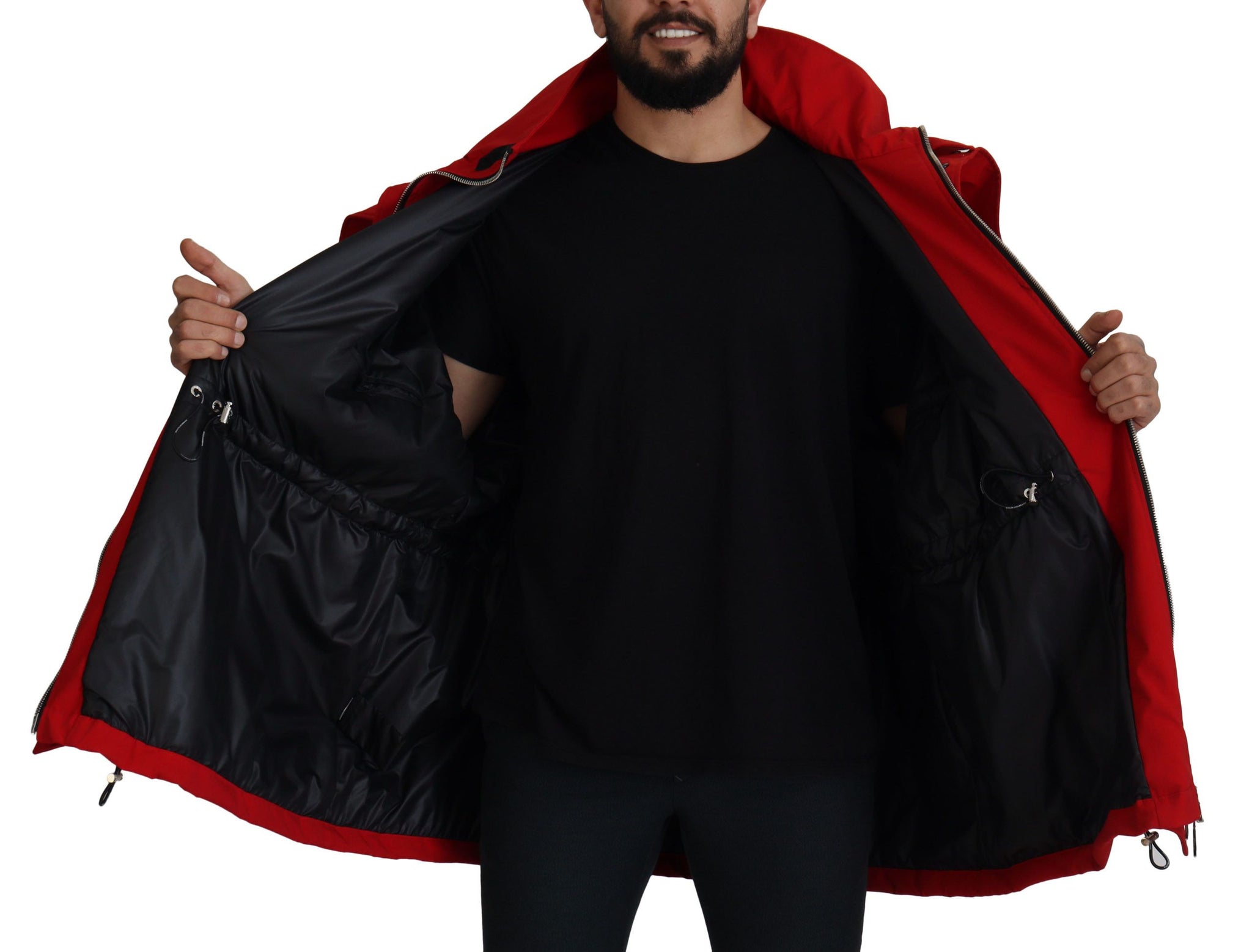 Red Polyester Full Zip Windbreaker Jacket