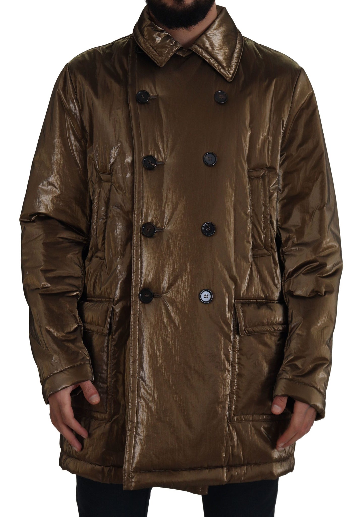 Bronze Nylon Collar Double Breasted Jacket