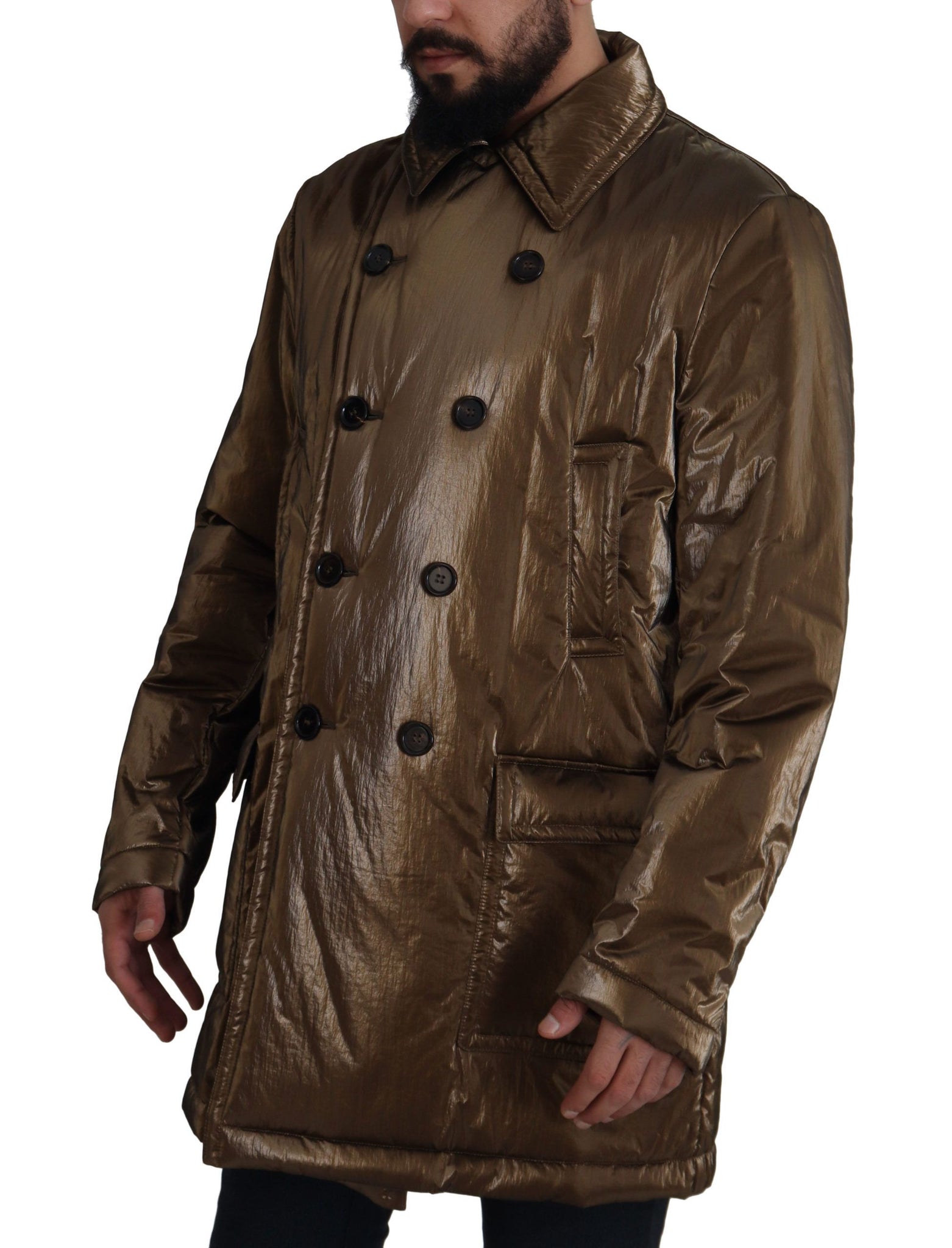 Bronze Nylon Collar Double Breasted Jacket