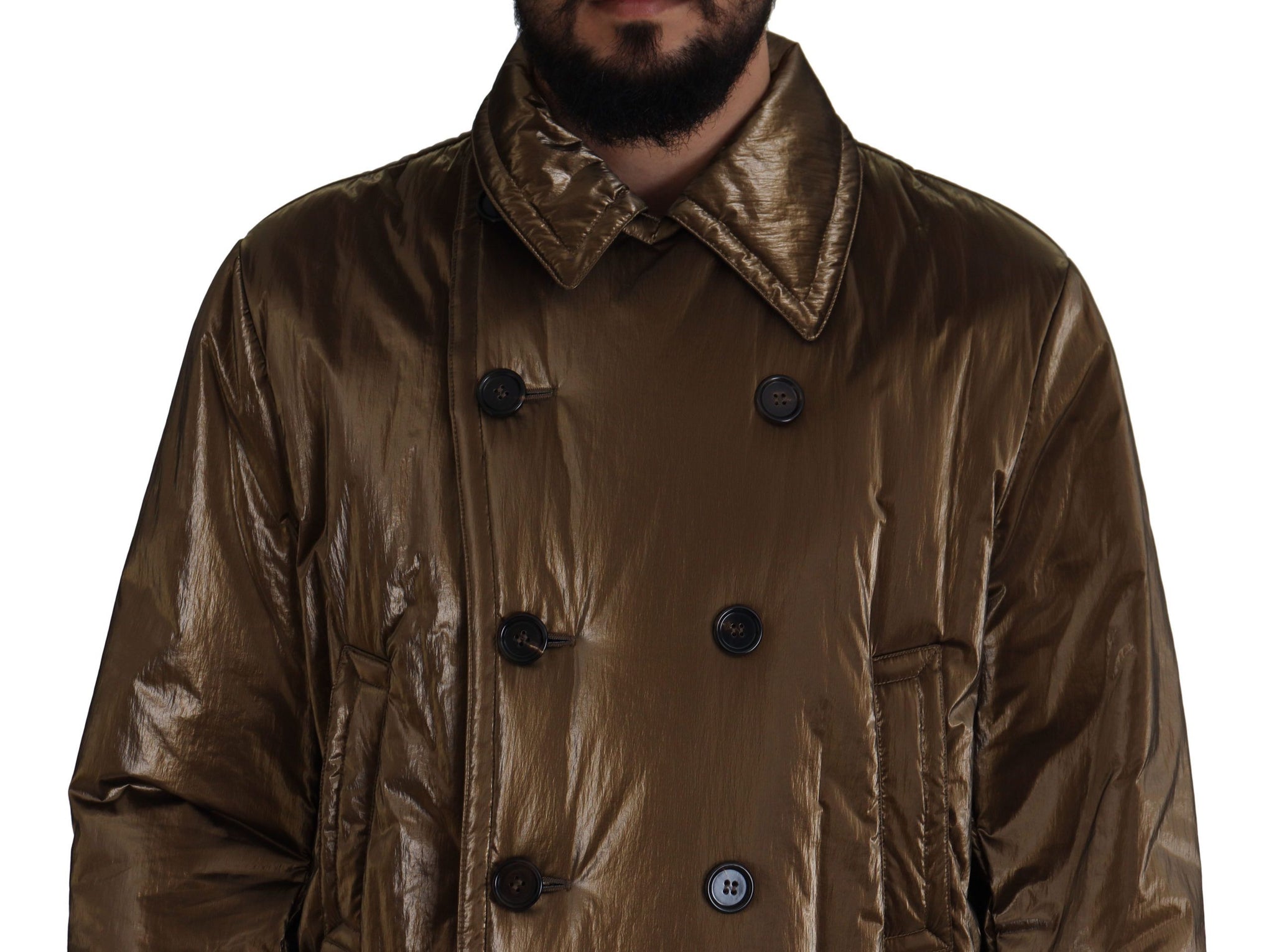 Bronze Nylon Collar Double Breasted Jacket
