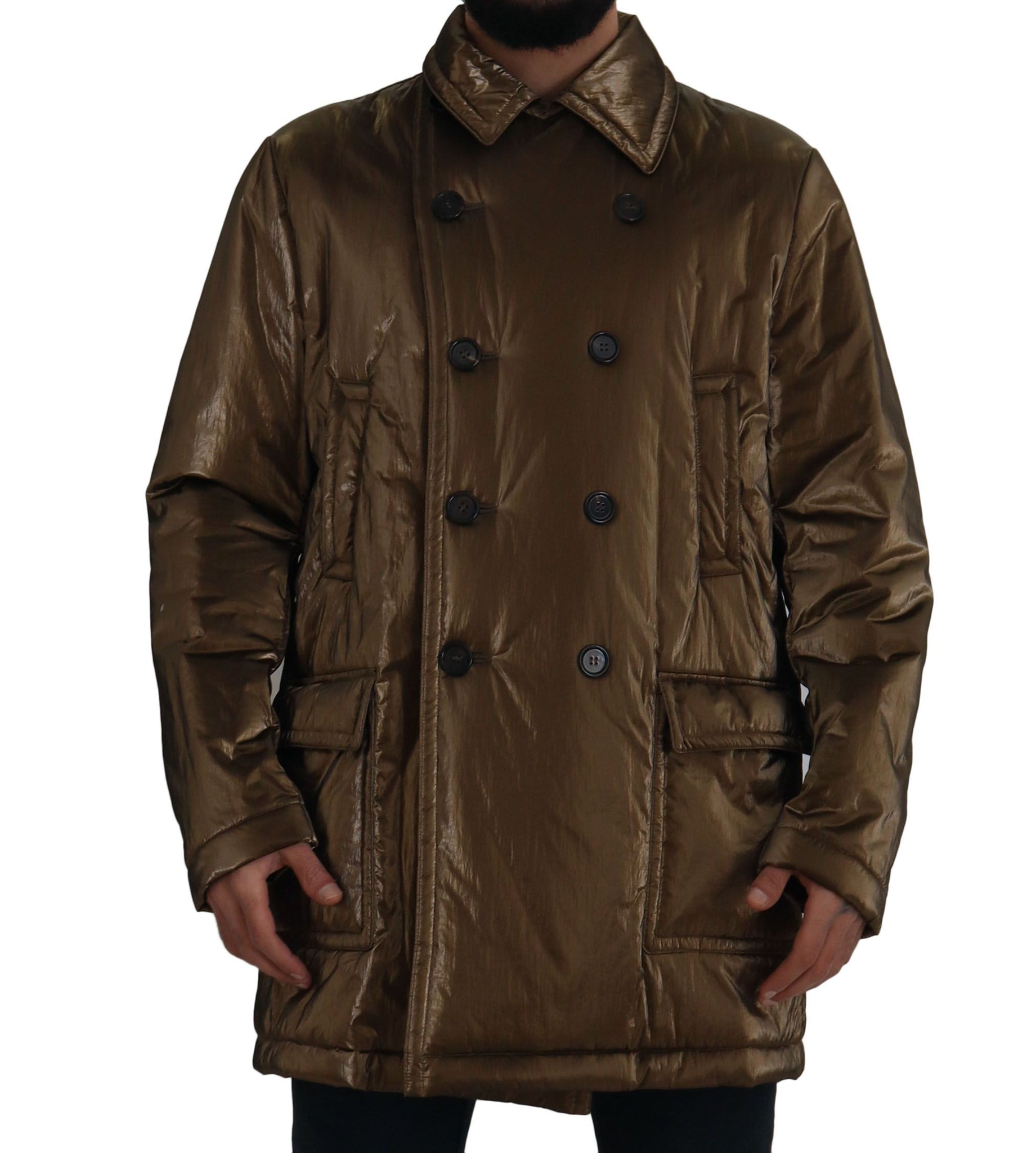 Bronze Nylon Collar Double Breasted Jacket