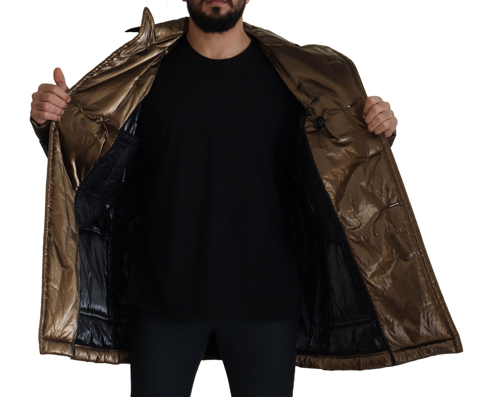 Bronze Nylon Collar Double Breasted Jacket