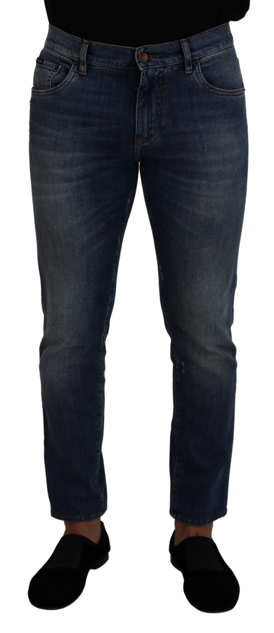 Blue Washed Cotton Low Waist Denim Jeans