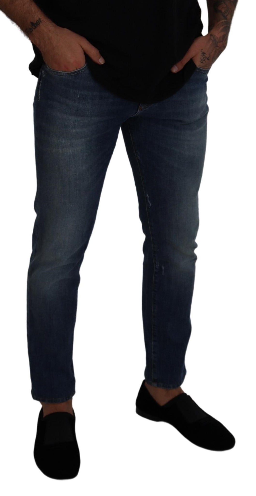 Blue Washed Cotton Low Waist Denim Jeans
