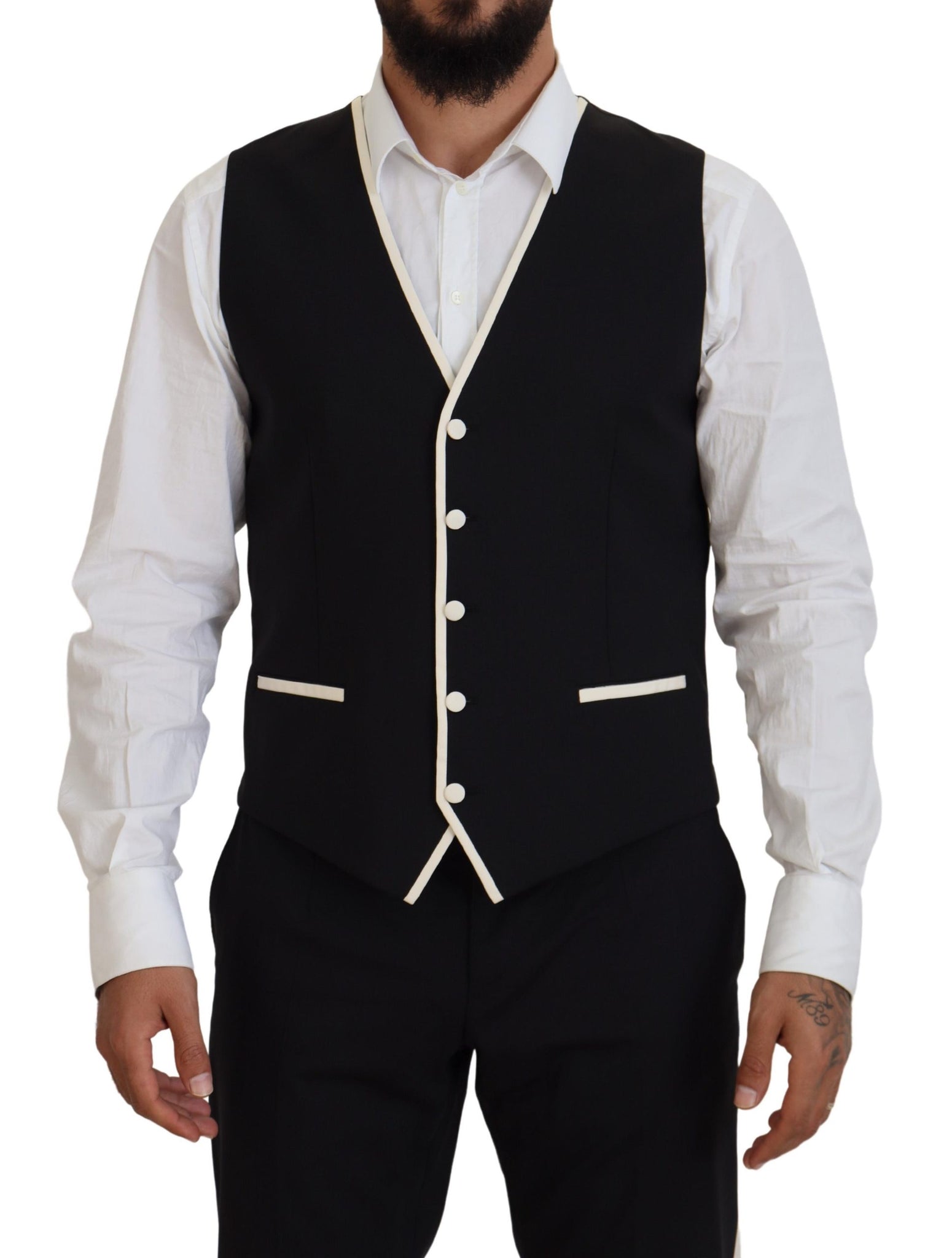 Black Wool White Silk Slim Fit Suit