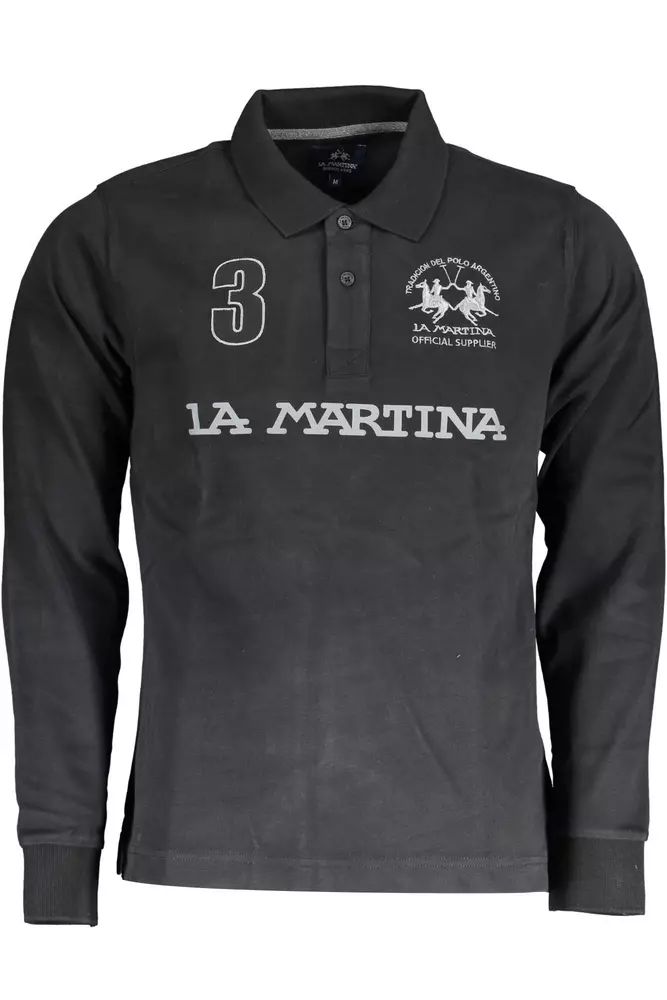 La Martina Black Cotton Polo Shirt