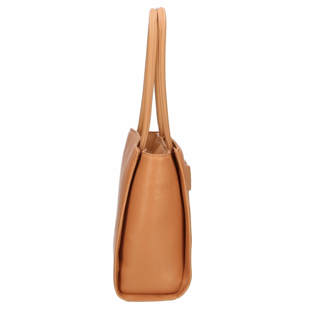 Beige Polyurethane Shoulder Bag