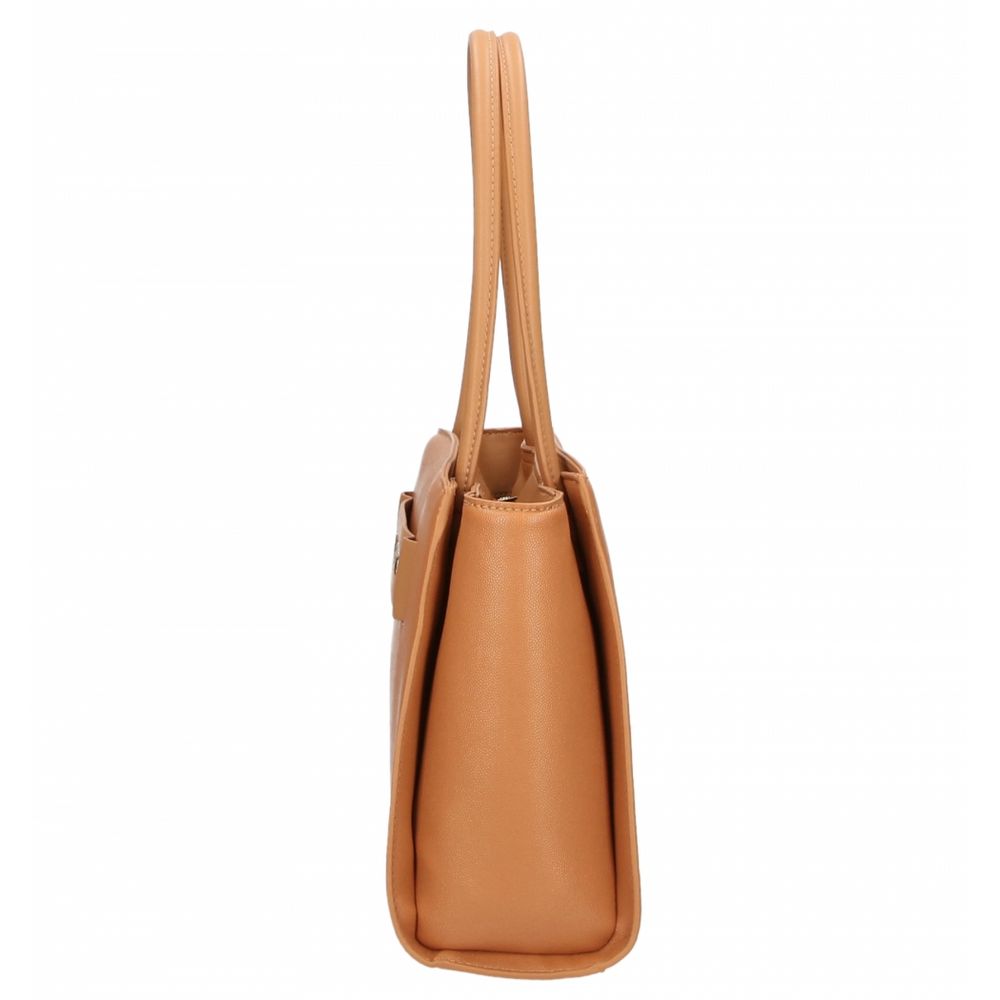 Beige Polyurethane Shoulder Bag