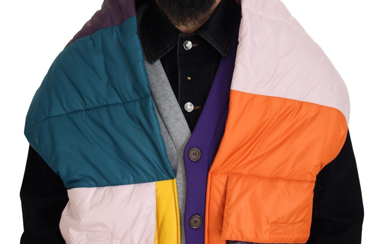 Multicolor Patchwork Denim Button Down Jacket
