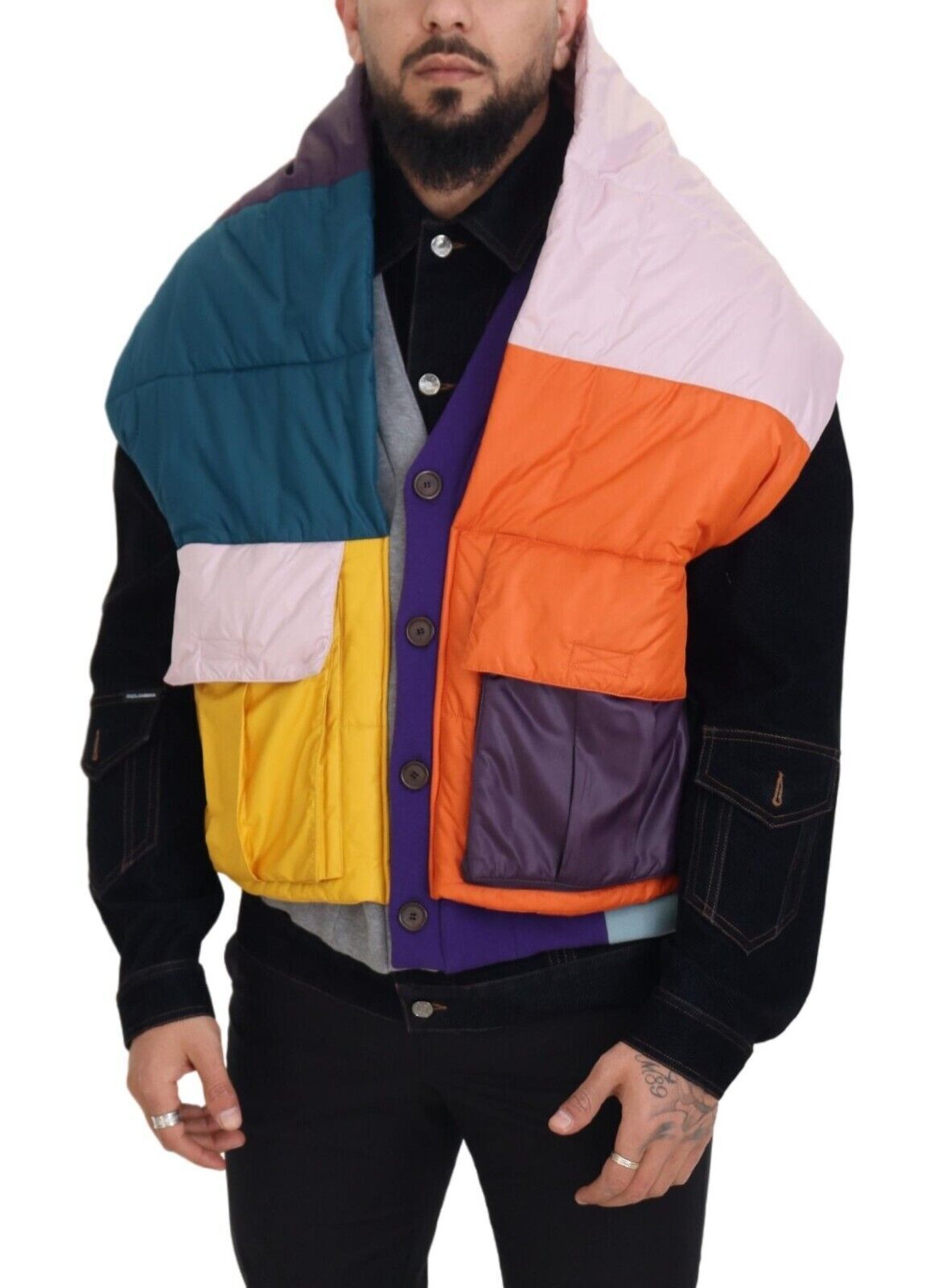 Multicolor Patchwork Denim Button Down Jacket