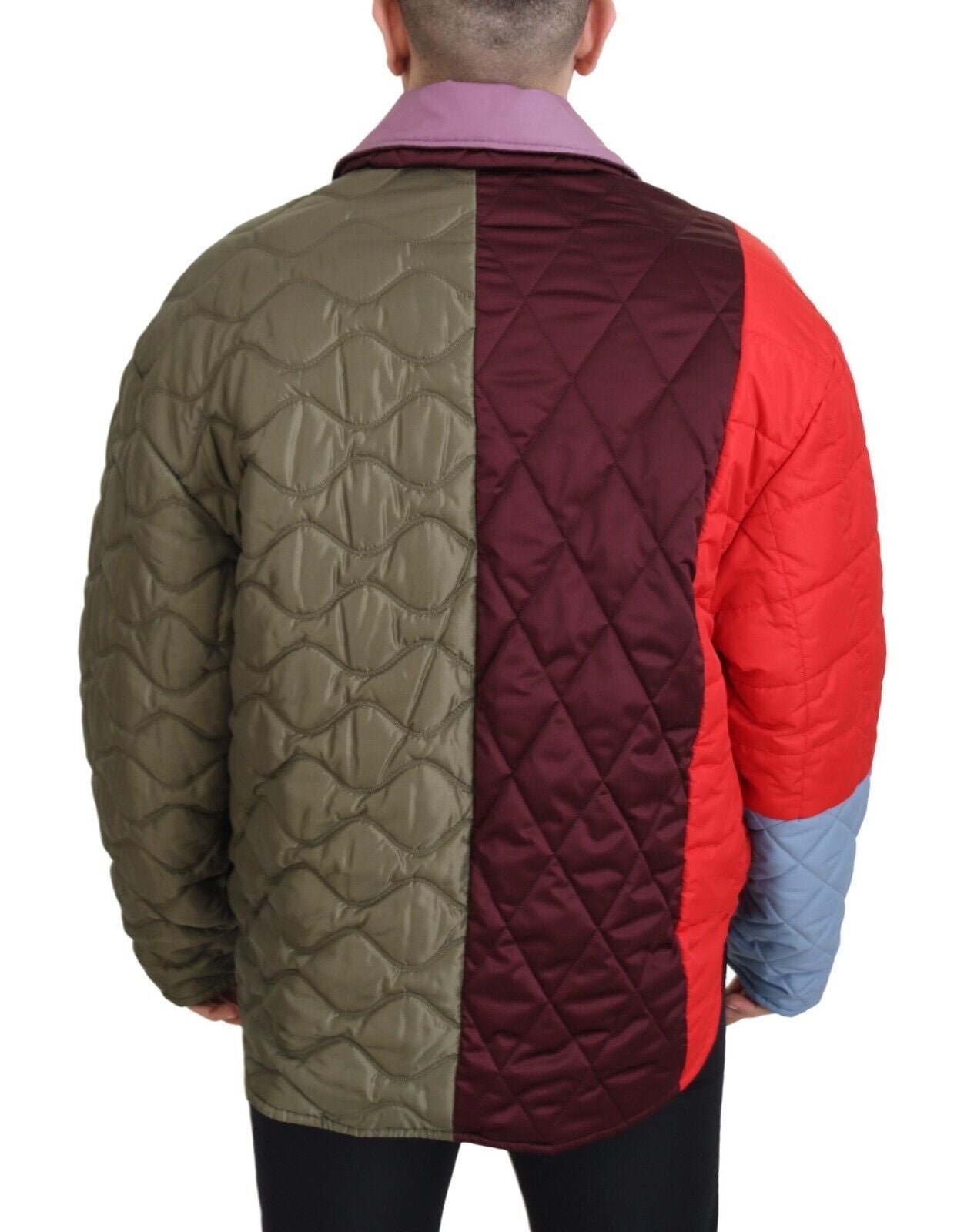 Multicolor Patchwork Quilted Collared Jacket