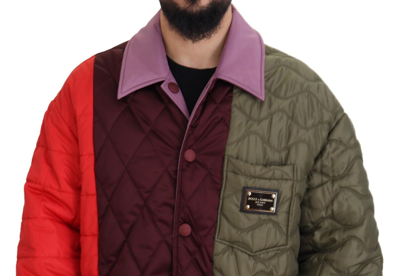 Multicolor Patchwork Quilted Collared Jacket