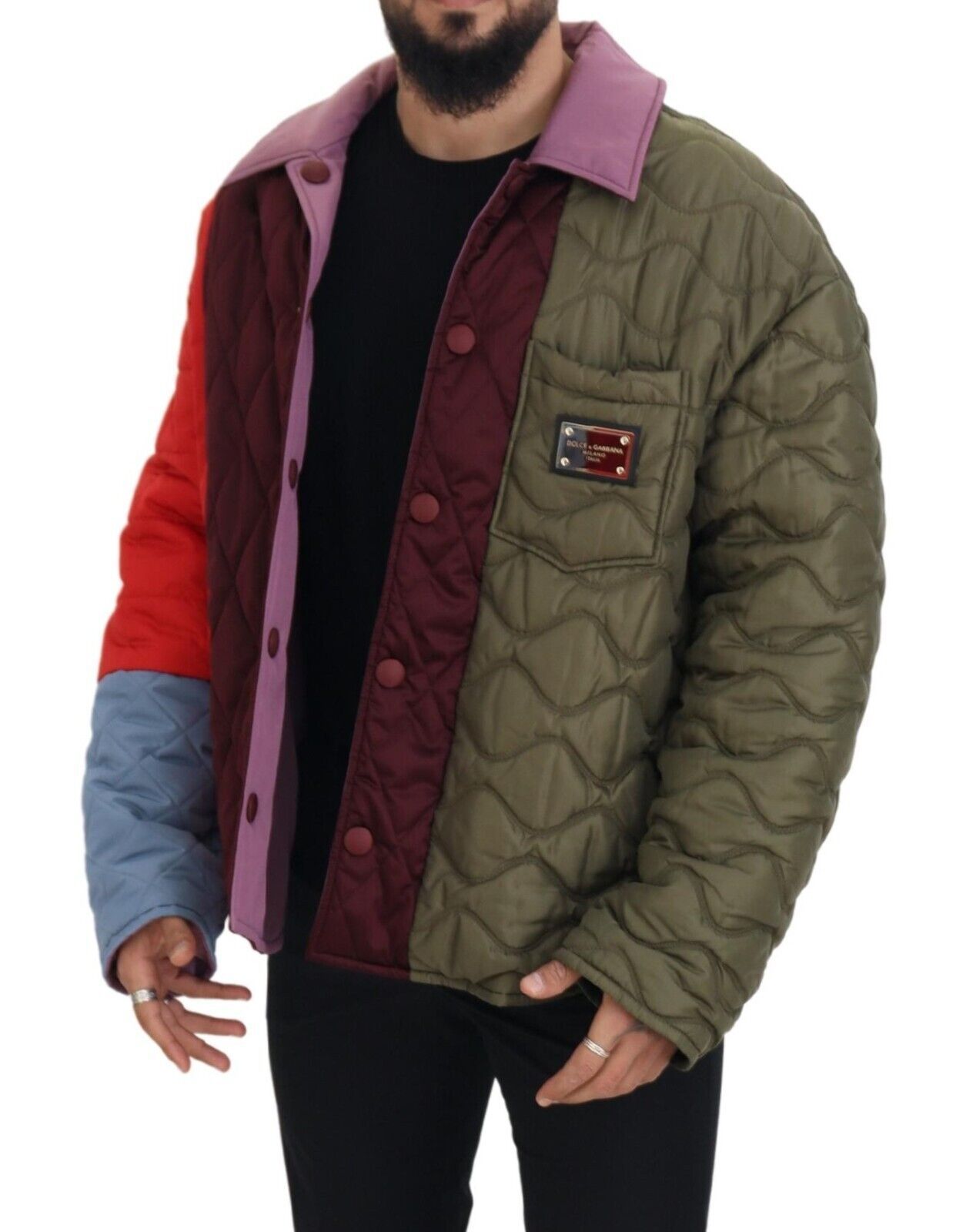 Multicolor Patchwork Quilted Collared Jacket