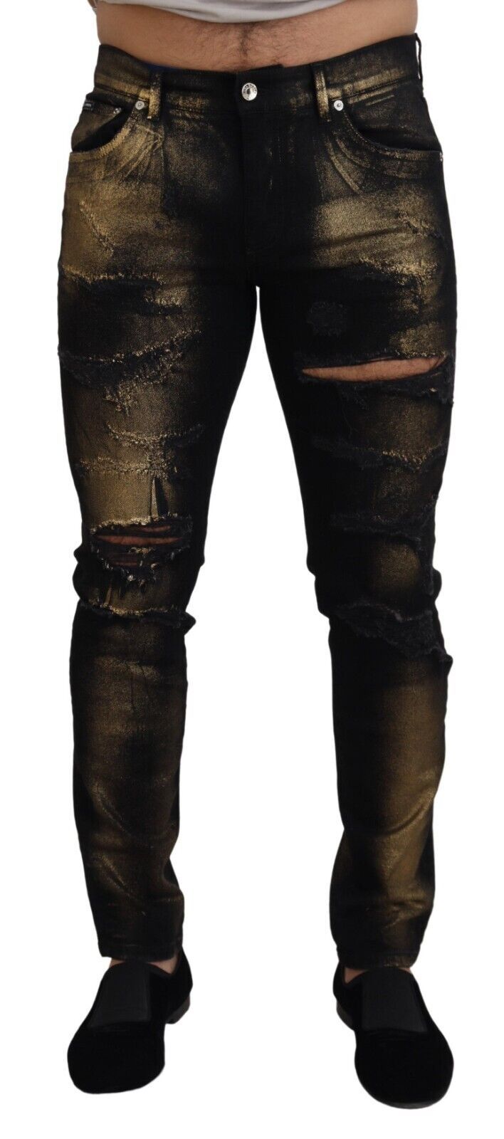 Black Gold Dusting Cotton Casual Denim Jeans