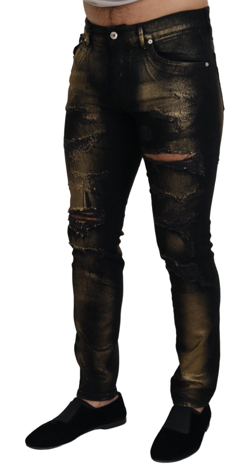 Black Gold Dusting Cotton Casual Denim Jeans