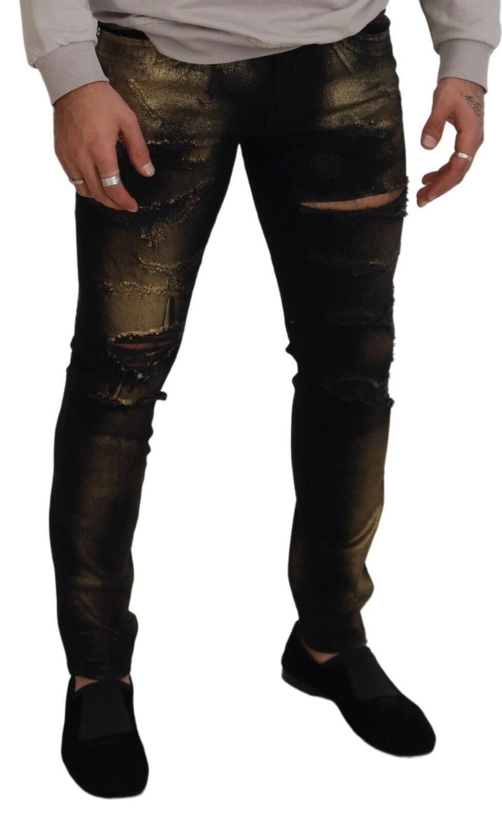 Black Gold Dusting Cotton Casual Denim Jeans