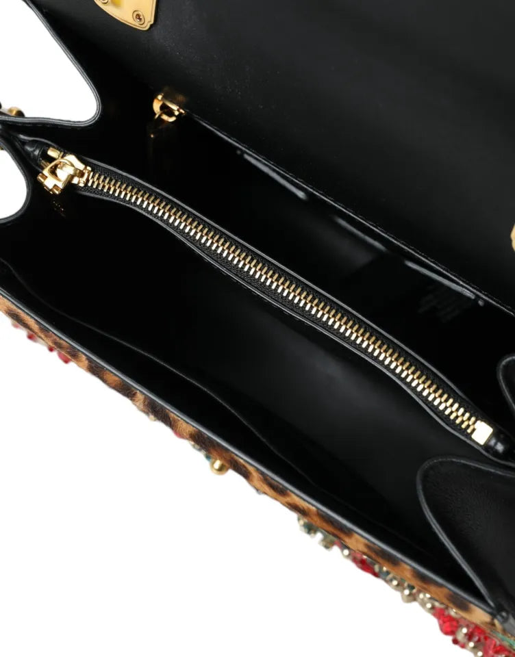 Dolce & Gabbana Chic Leopard Embellished Tote with Red Roses