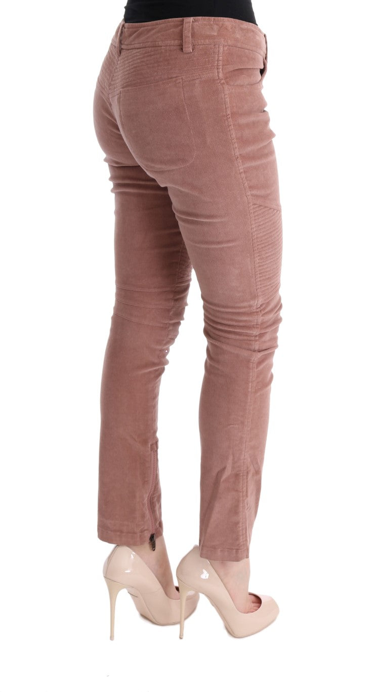 Pink Velvet Cropped Casual Pants