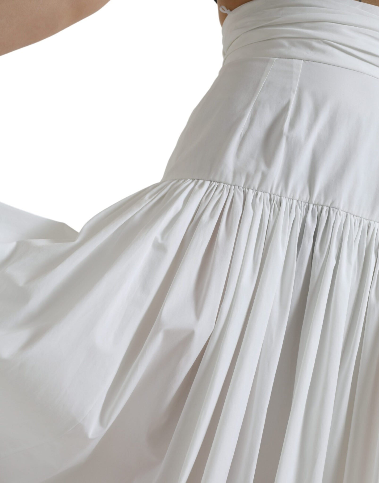 Dolce & Gabbana White Cotton Pleated A-line High Waist Skirt