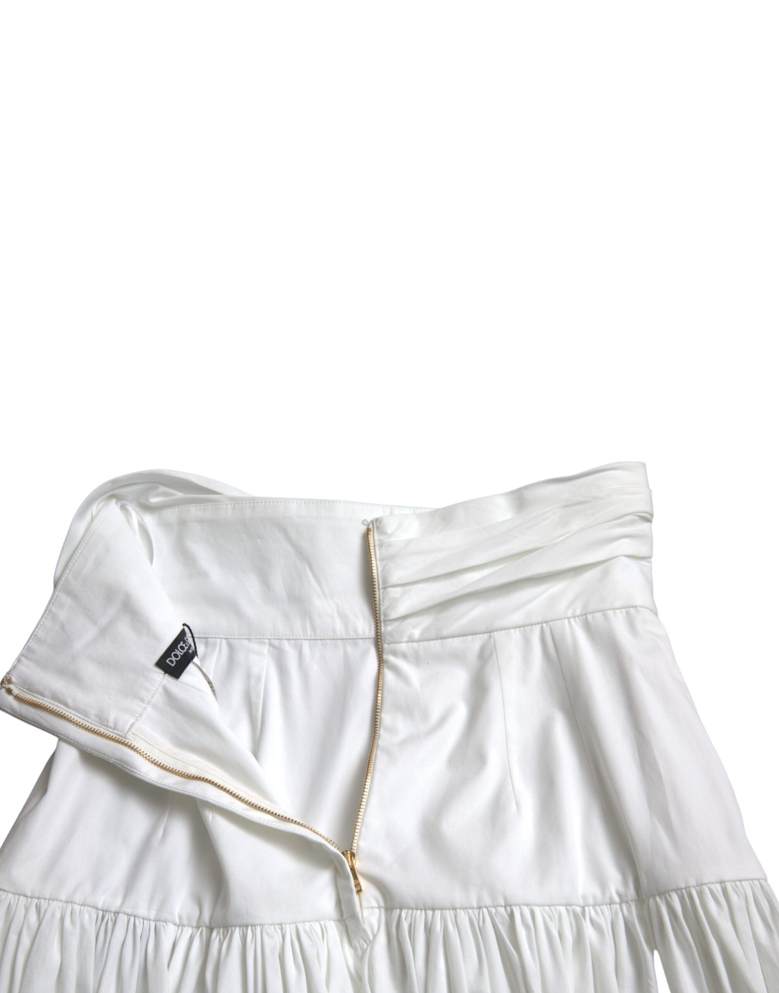 Dolce & Gabbana White Cotton Pleated A-line High Waist Skirt