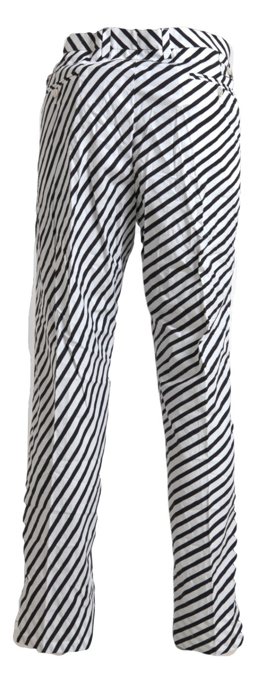 Dolce & Gabbana White Black Cotton Striped Trousers Pants