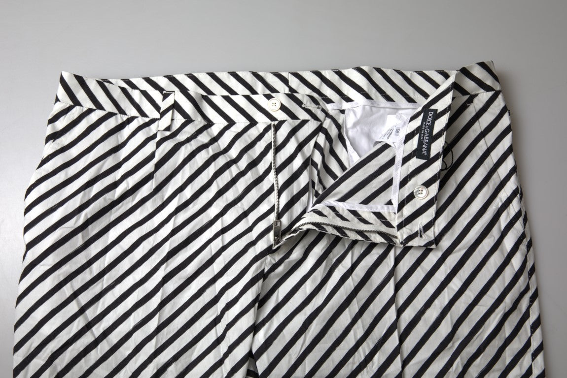 Dolce & Gabbana White Black Cotton Striped Trousers Pants