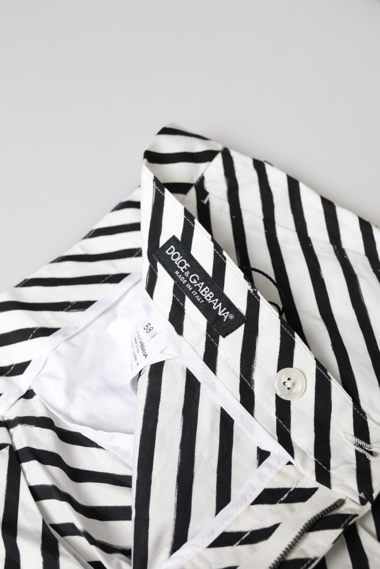 Dolce & Gabbana White Black Cotton Striped Trousers Pants