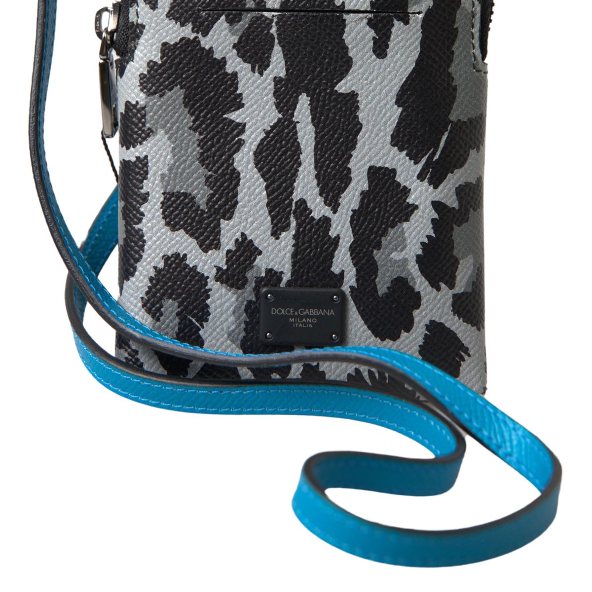 Dolce & Gabbana Gray Leopard Leather Men Purse Crossbody Sling Phone Bag