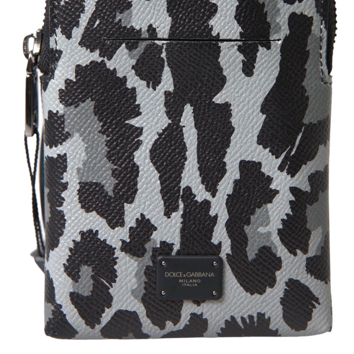 Dolce & Gabbana Gray Leopard Leather Men Purse Crossbody Sling Phone Bag