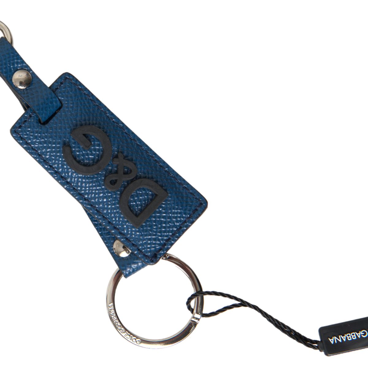 Dolce & Gabbana Blue Leather DG Logo Silver Tone Metal Keychain