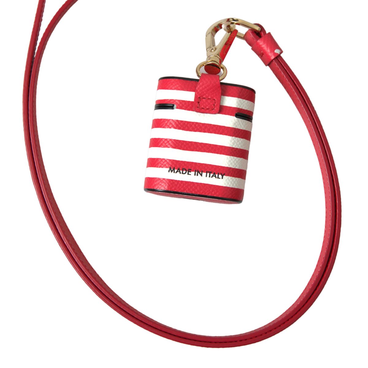 Dolce & Gabbana Red Stripe Dauphine Leather Logo Print Strap Airpod Case