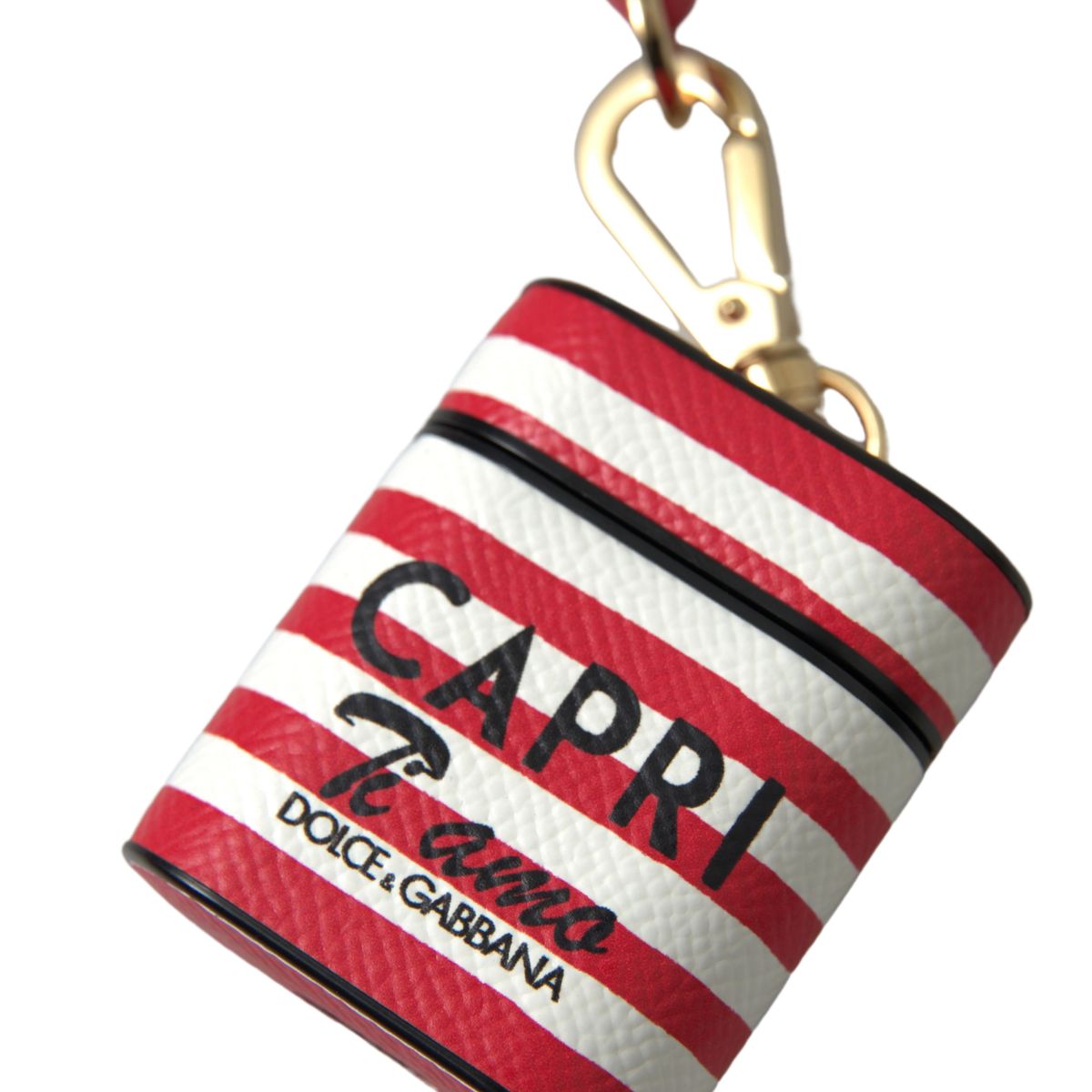 Dolce & Gabbana Red Stripe Dauphine Leather Logo Print Strap Airpod Case