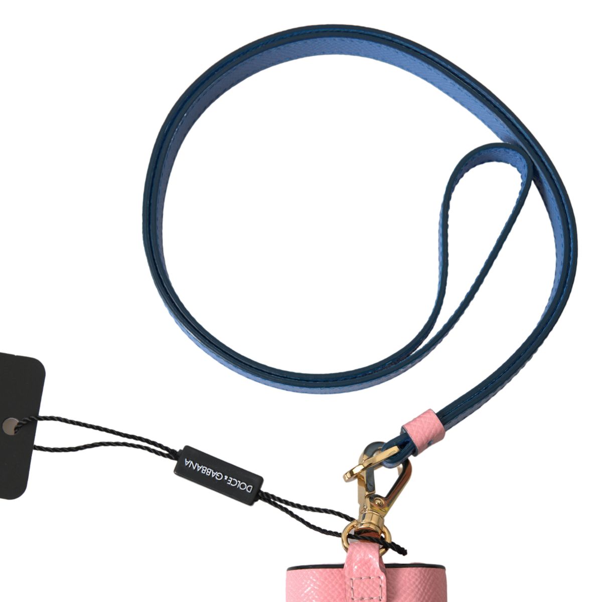 Dolce & Gabbana Pink Blue Calf Leather Logo Print Strap Airpods Case