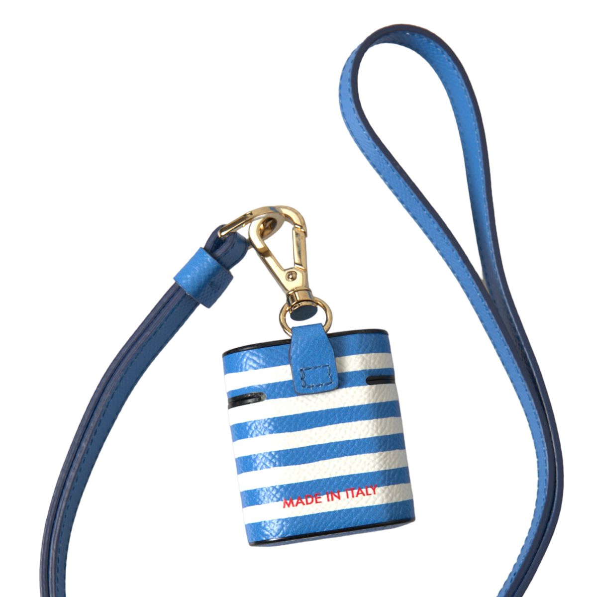 Dolce & Gabbana Blue Stripe Dauphine Leather Logo Print Airpod Case