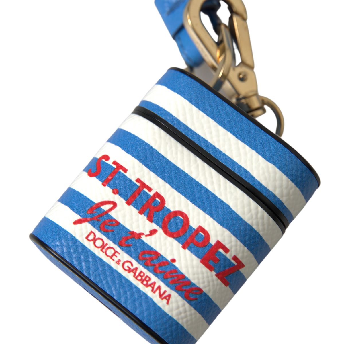 Dolce & Gabbana Blue Stripe Dauphine Leather Logo Print Airpod Case