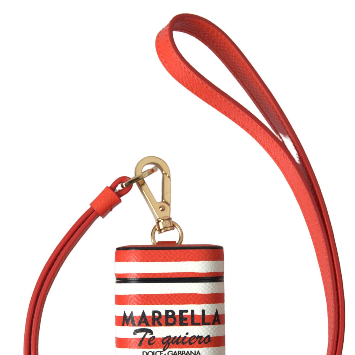 Dolce & Gabbana Orange Stripe Dauphine Leather Logo Strap Airpod Case