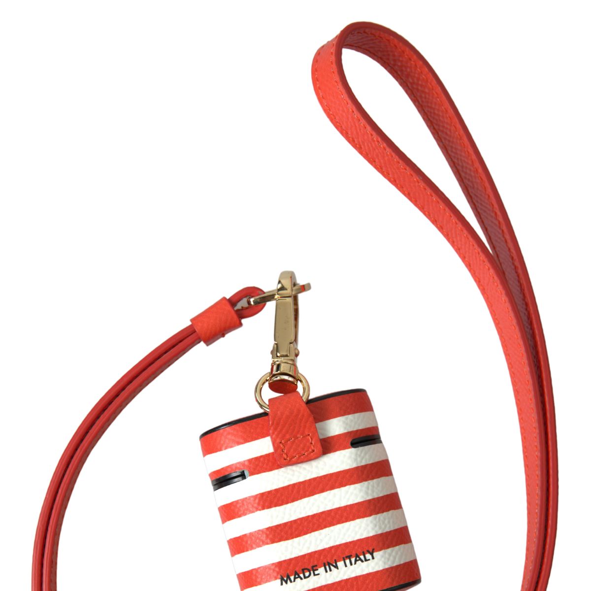 Dolce & Gabbana Orange Stripe Dauphine Leather Logo Strap Airpod Case