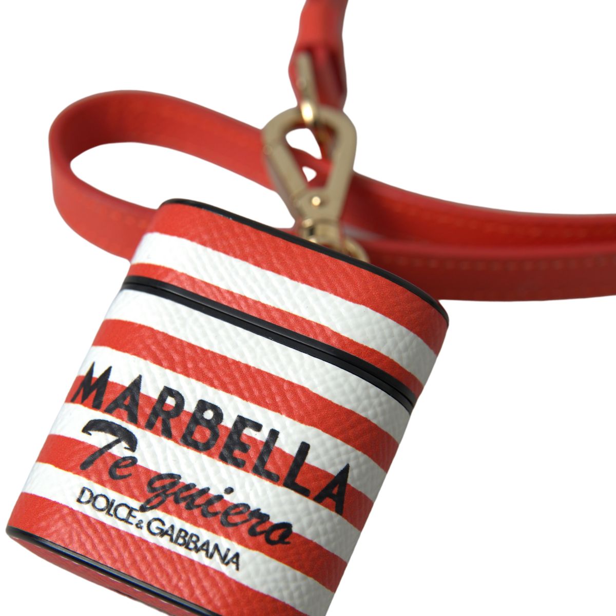 Dolce & Gabbana Orange Stripe Dauphine Leather Logo Strap Airpod Case