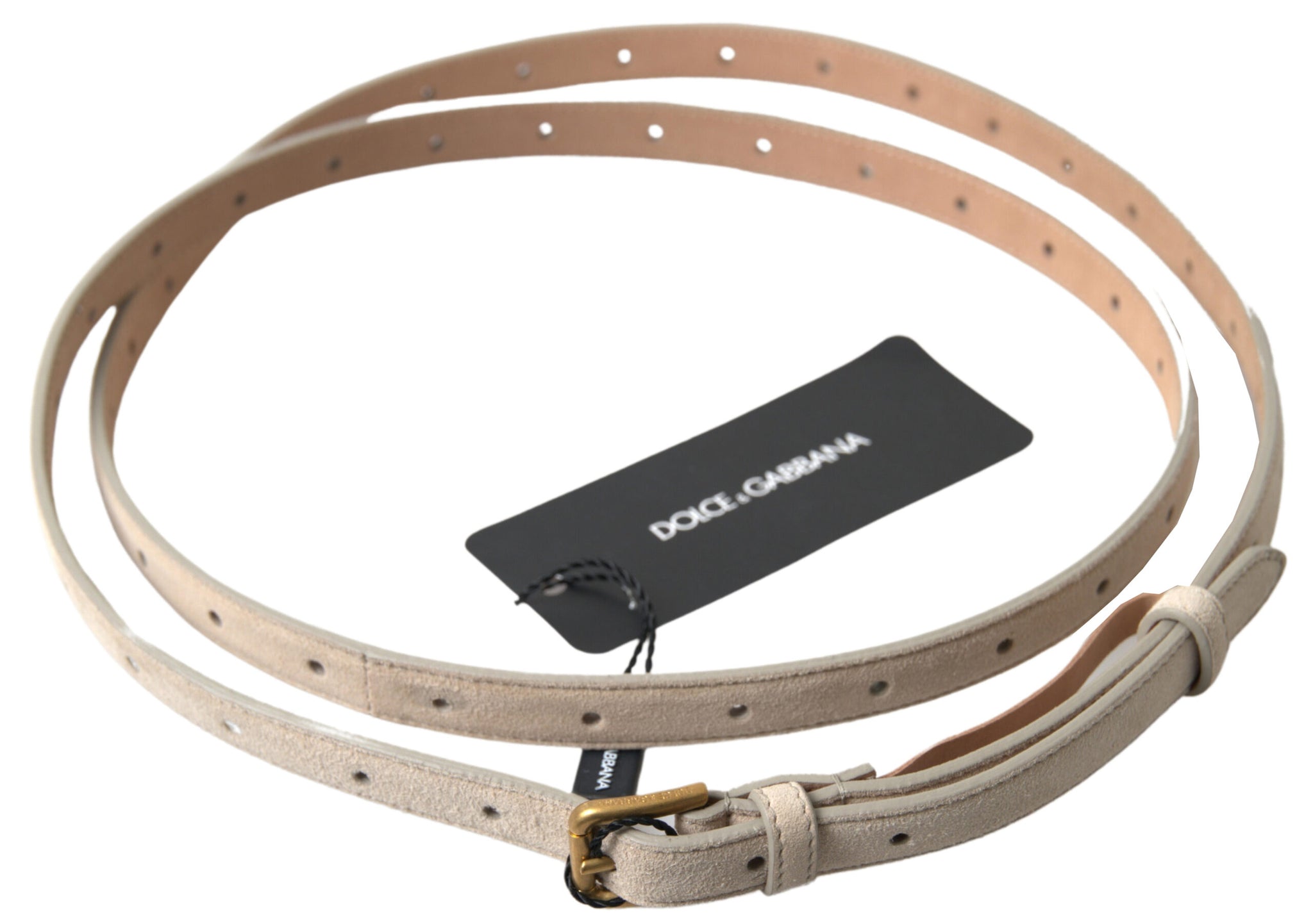 Dolce & Gabbana Beige Goatskin Leather Metal Buckle Belt