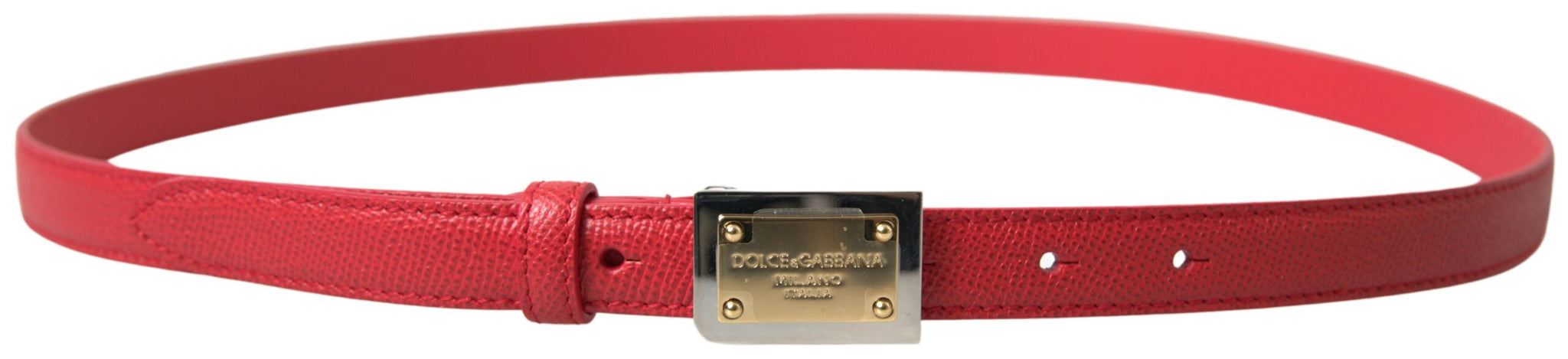 Dolce & Gabbana Red Leather Gold Engraved Metal Buckle Belt