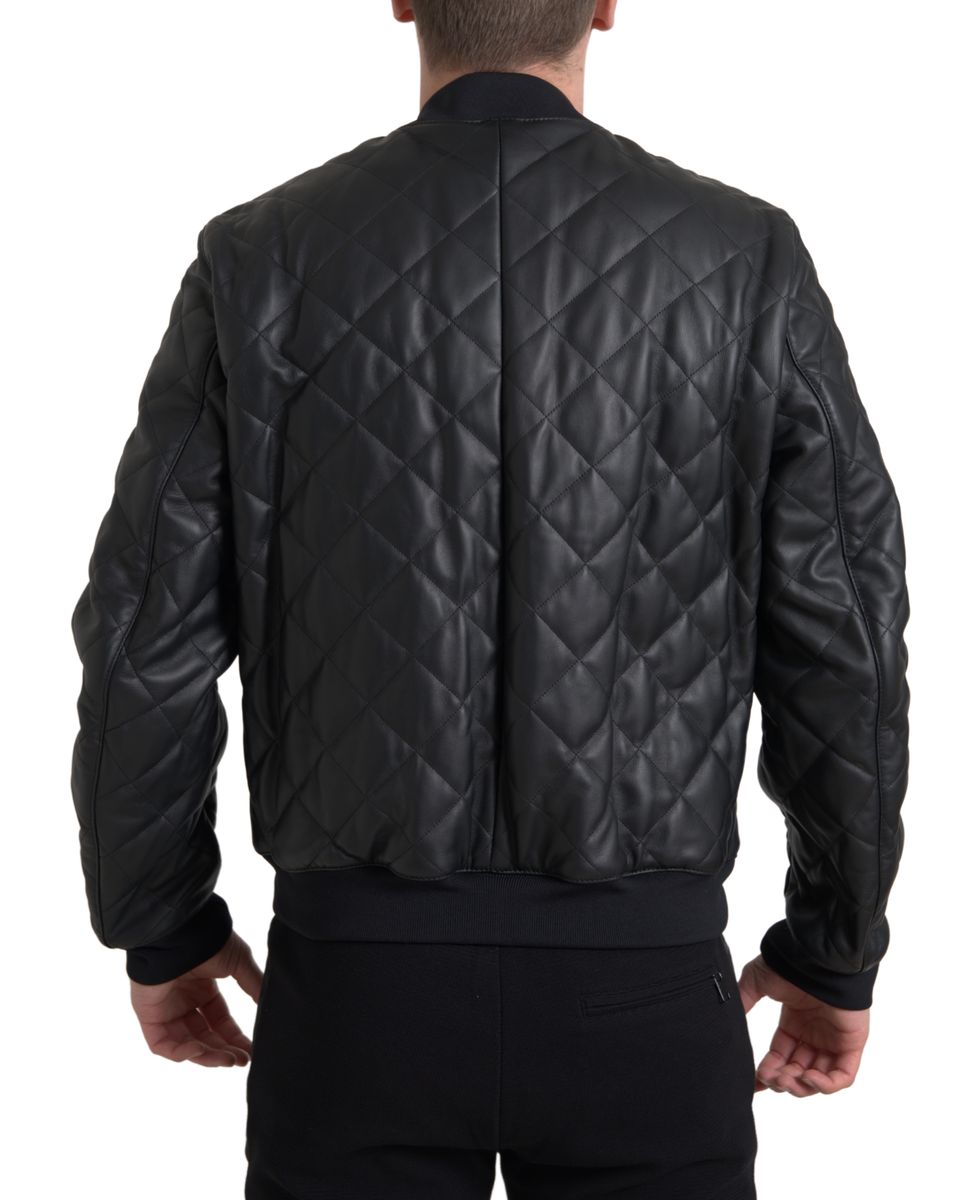 Dolce & Gabbana Black Leather Full Zip Quilted Jacket