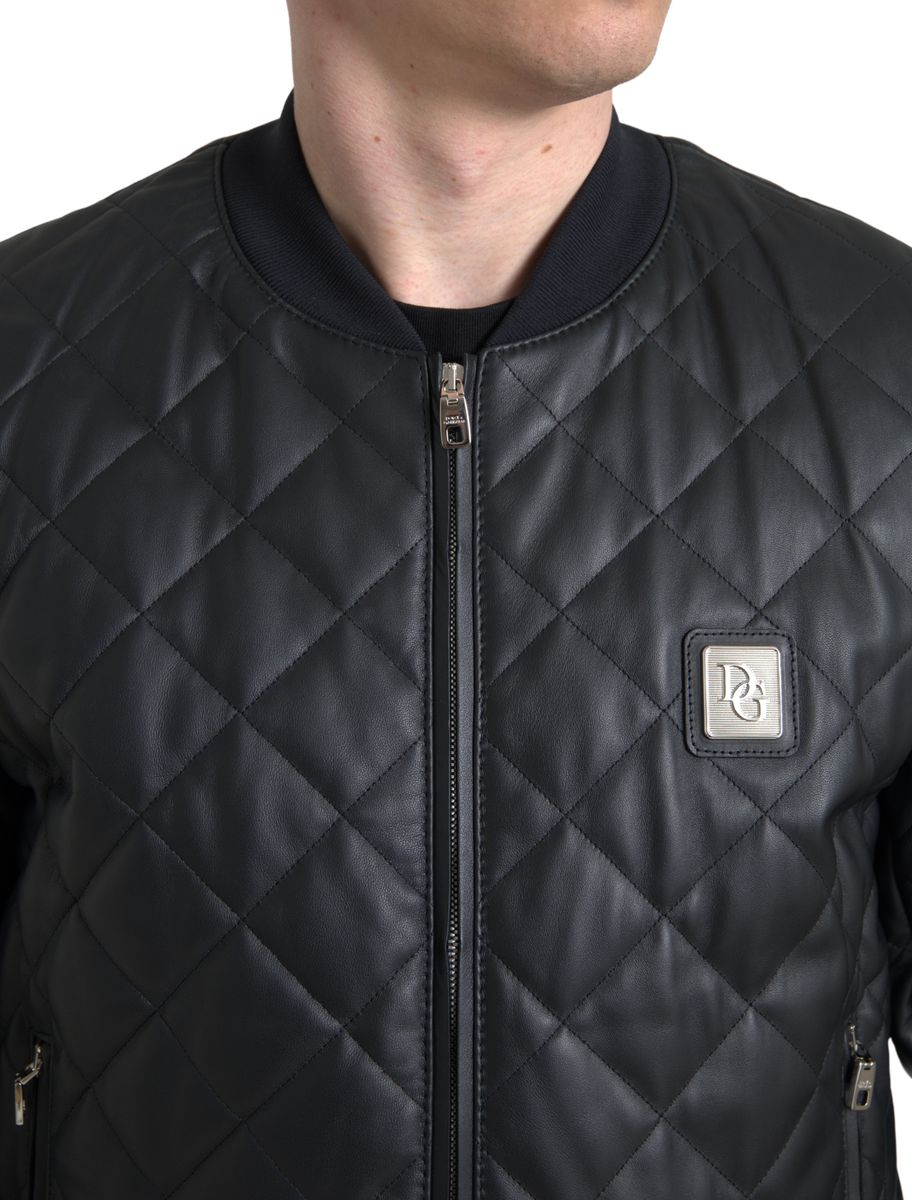 Dolce & Gabbana Black Leather Full Zip Quilted Jacket