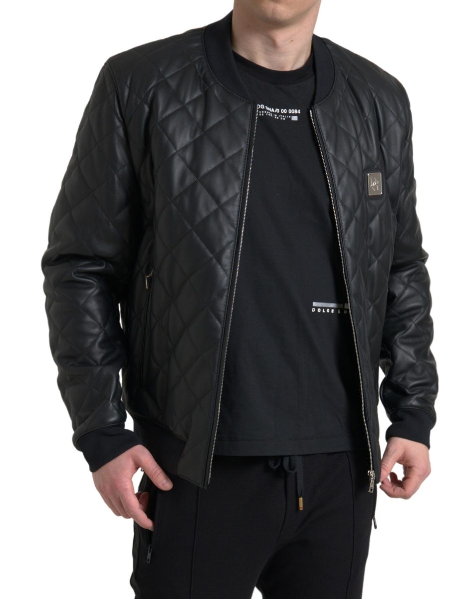 Dolce & Gabbana Black Leather Full Zip Quilted Jacket