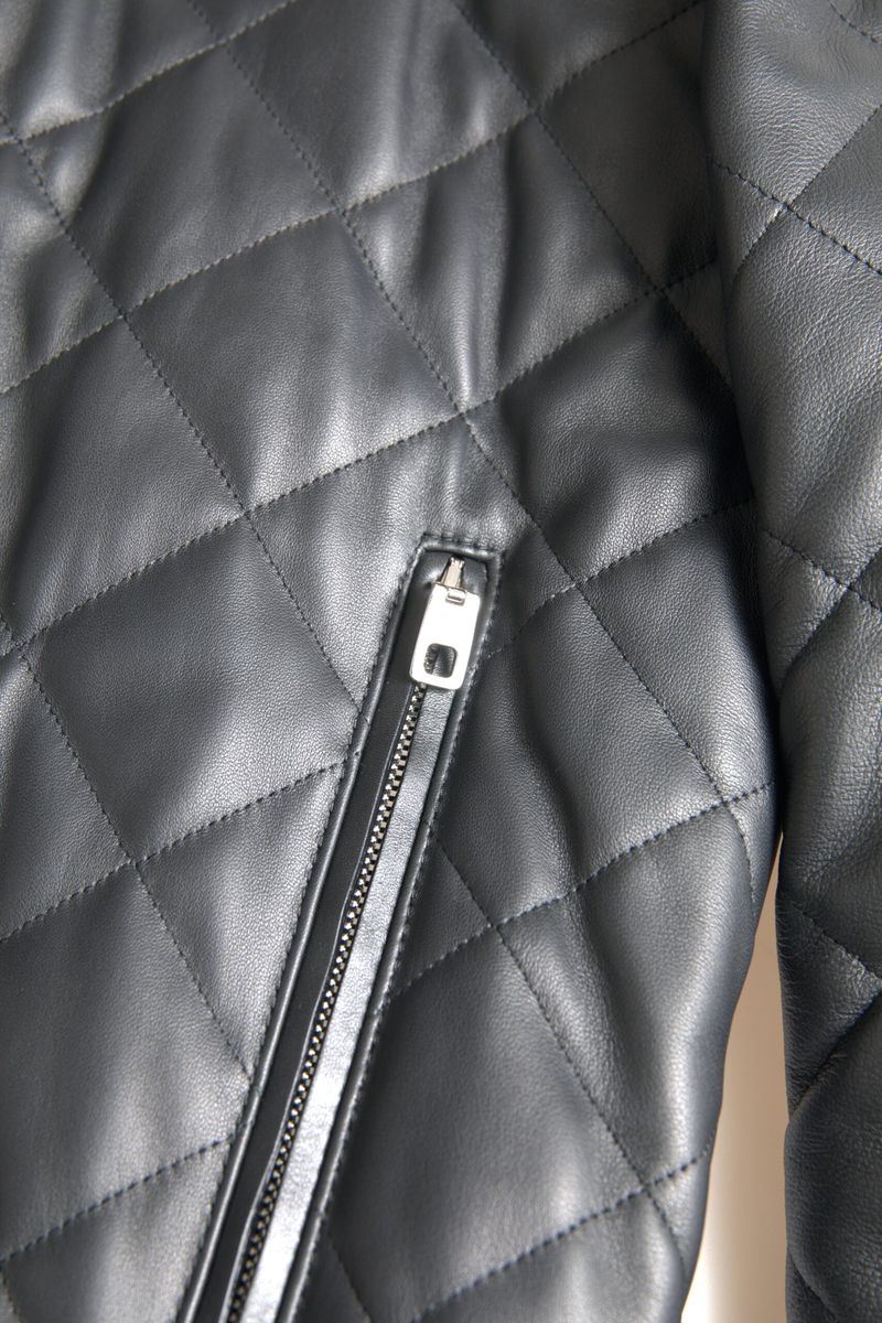 Dolce & Gabbana Black Leather Full Zip Quilted Jacket
