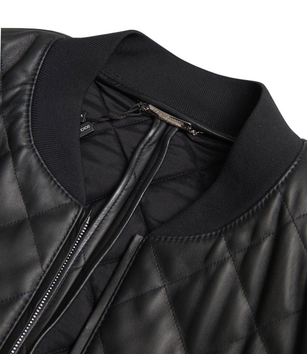Dolce & Gabbana Black Leather Full Zip Quilted Jacket
