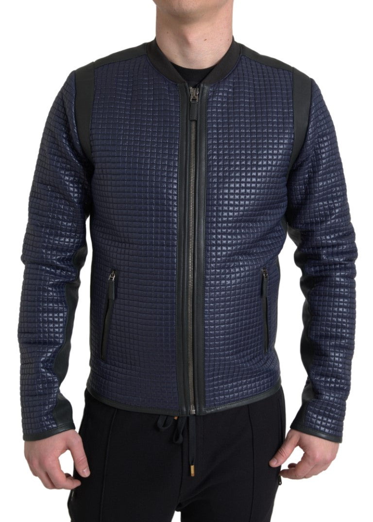Dolce & Gabbana Blue Nylon Sheep Full Zip Men Biker Jacket
