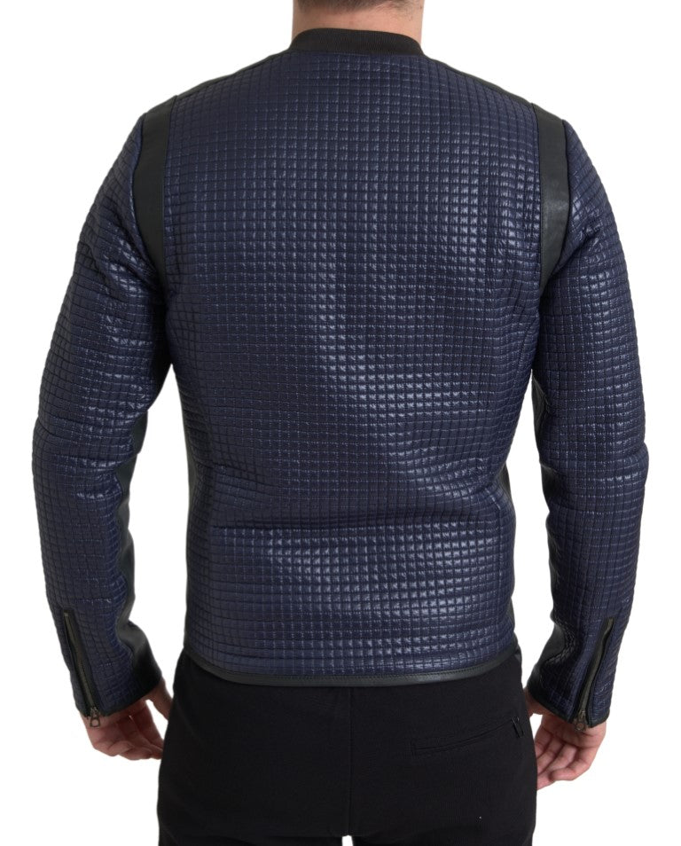 Dolce & Gabbana Blue Nylon Sheep Full Zip Men Biker Jacket