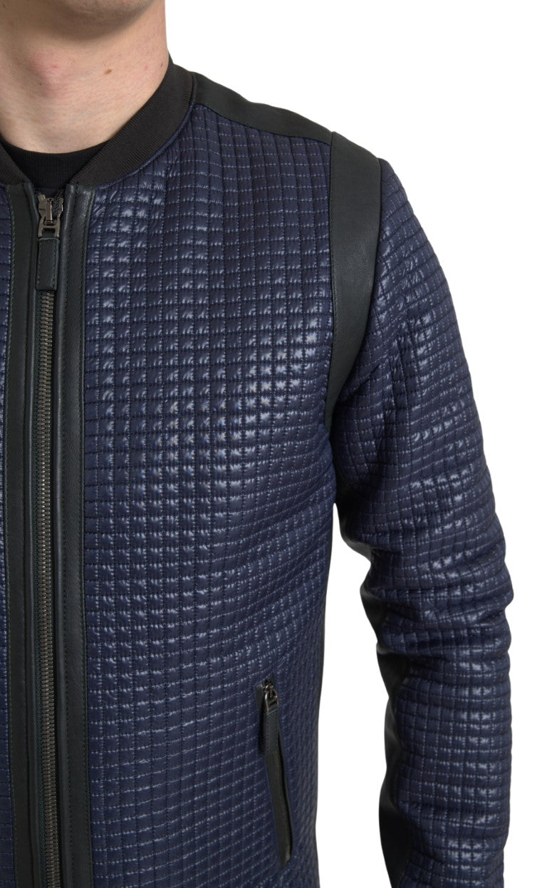 Dolce & Gabbana Blue Nylon Sheep Full Zip Men Biker Jacket