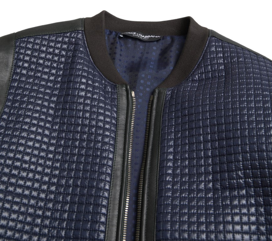 Dolce & Gabbana Blue Nylon Sheep Full Zip Men Biker Jacket