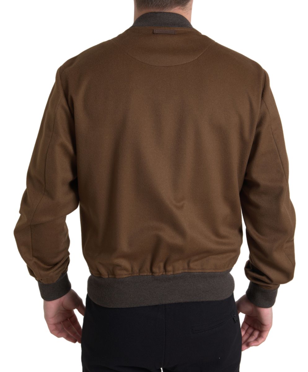 Dolce & Gabbana Brown Cashmere Full Zip Bomber Men Jacket